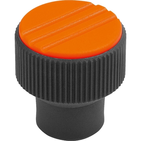 Knurled Knob Size:2 D=M08, D1=26, H=26, Plastic Black Ral7021, Comp:Stainless Steel, Cap:Orange Ral